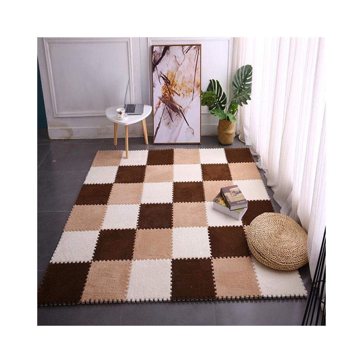 GRETAIL - Alfombra De Felpa Piso Decorativo Armable 30cm x 30cm Set 10unds Gris