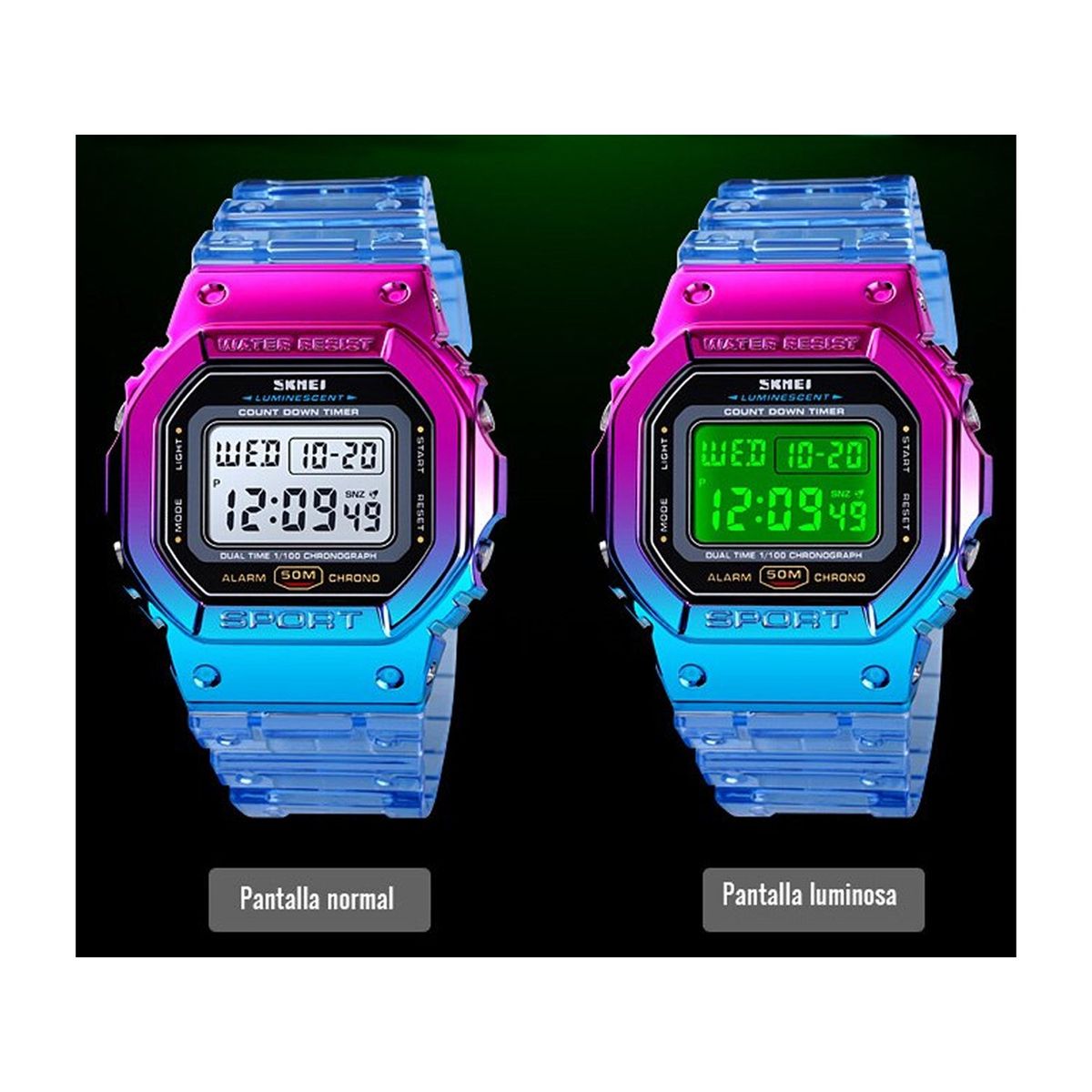 SKMEI - Reloj Skmei para Mujer Acuático 5bar con Luz Calendario Azul