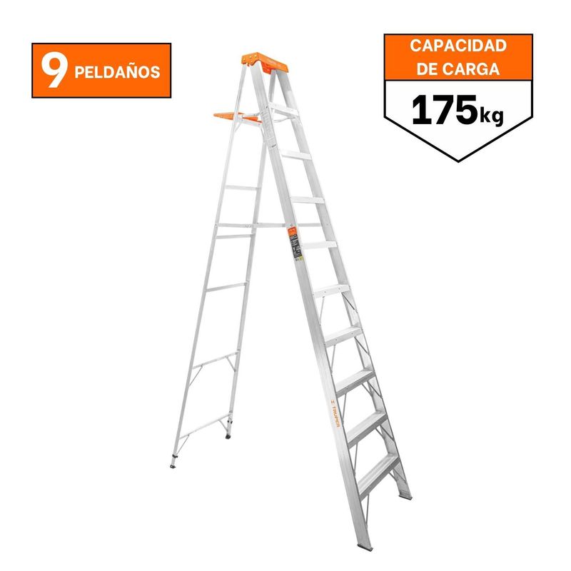 TRUPER - Escalera Tijera 9 Peldaños Capacidad De Carga 175 Kg Truper