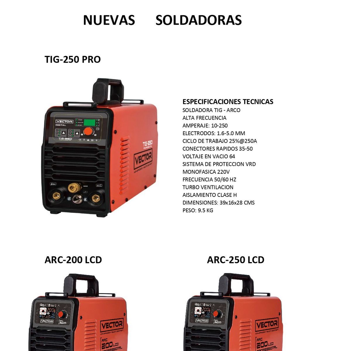 VECTOR - SOLDADORA INVERTER PRO LCD ARC-250 PRO VECTOR
