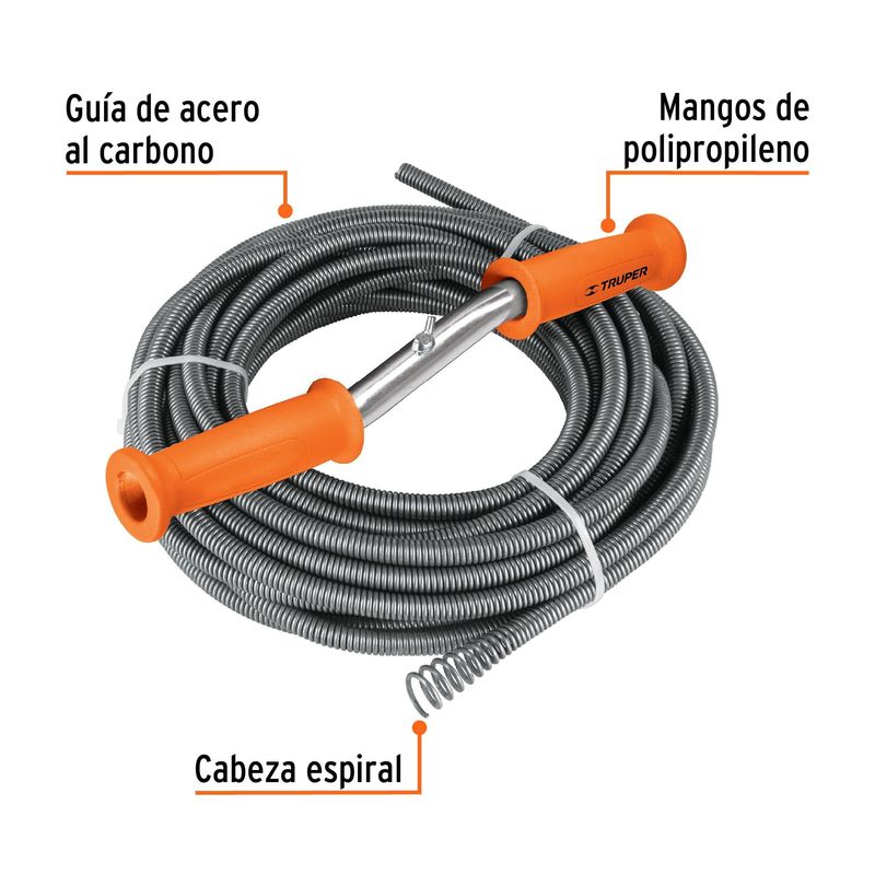 TRUPER - Desatorador de 15 m tipo barreno con manivela, Truper