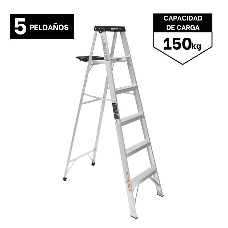 TRUPER - Escalera Tijera 5 Peldaños Capacidad De Carga 150 Kg Truper