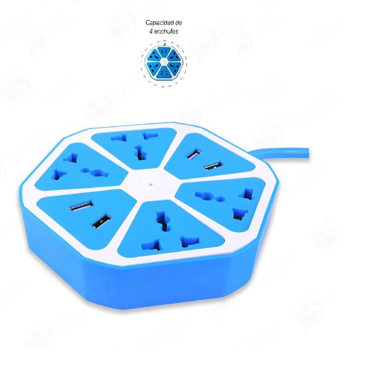 ITELSISTEM - Enchufe tomacorriente Extension multiple 4 Puertos Usb Hexagonal Azul