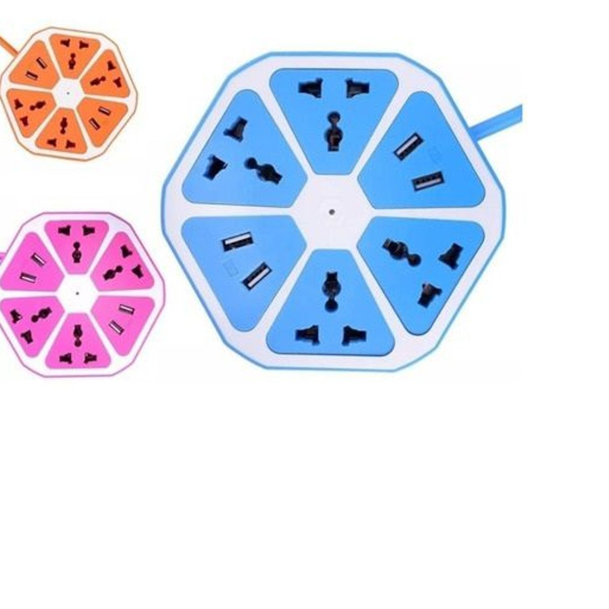 ITELSISTEM - Enchufe tomacorriente Extension multiple 4 Puertos Usb Hexagonal Azul