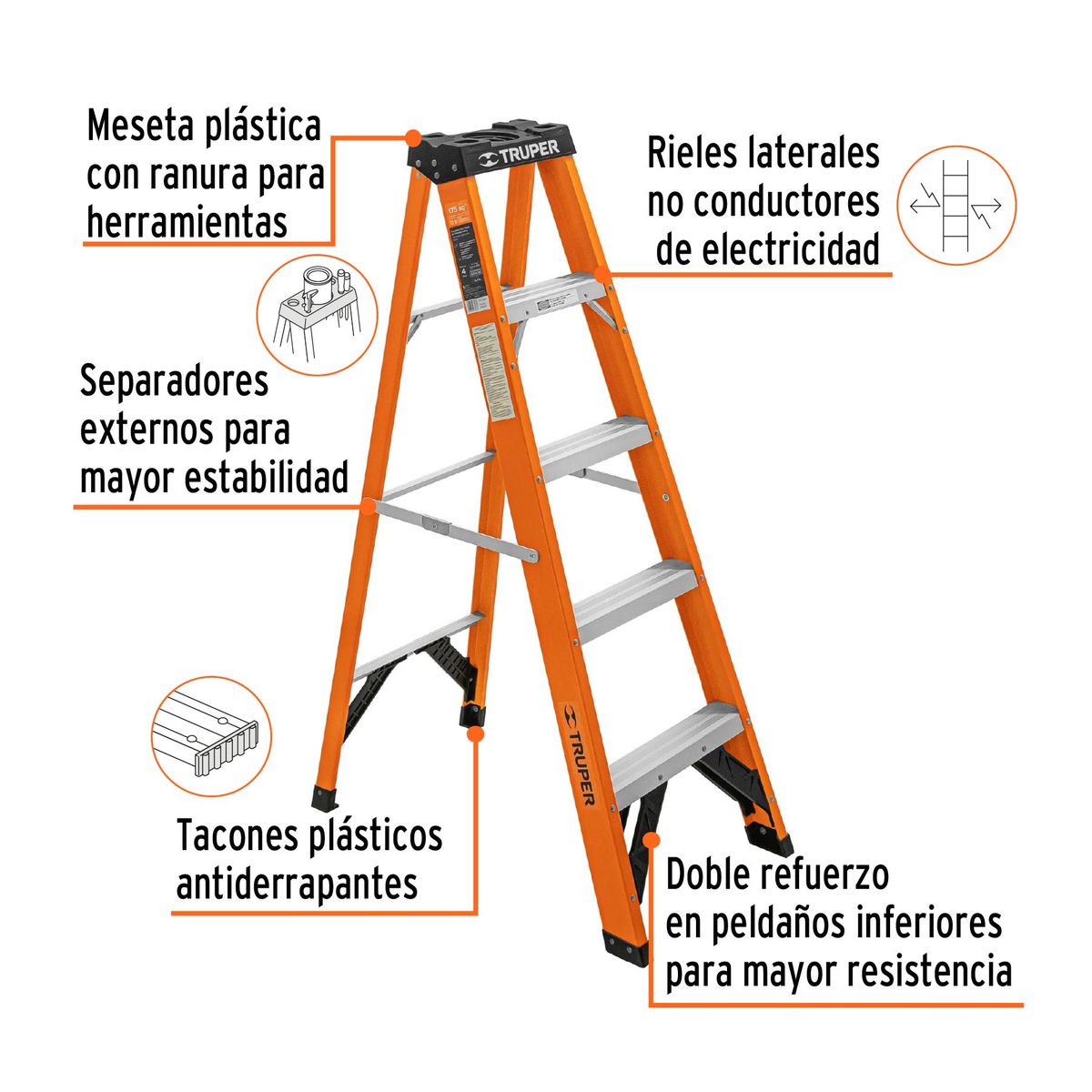 TRUPER - escalera fibra de vidrio tipo tijera 4 peldaños truper