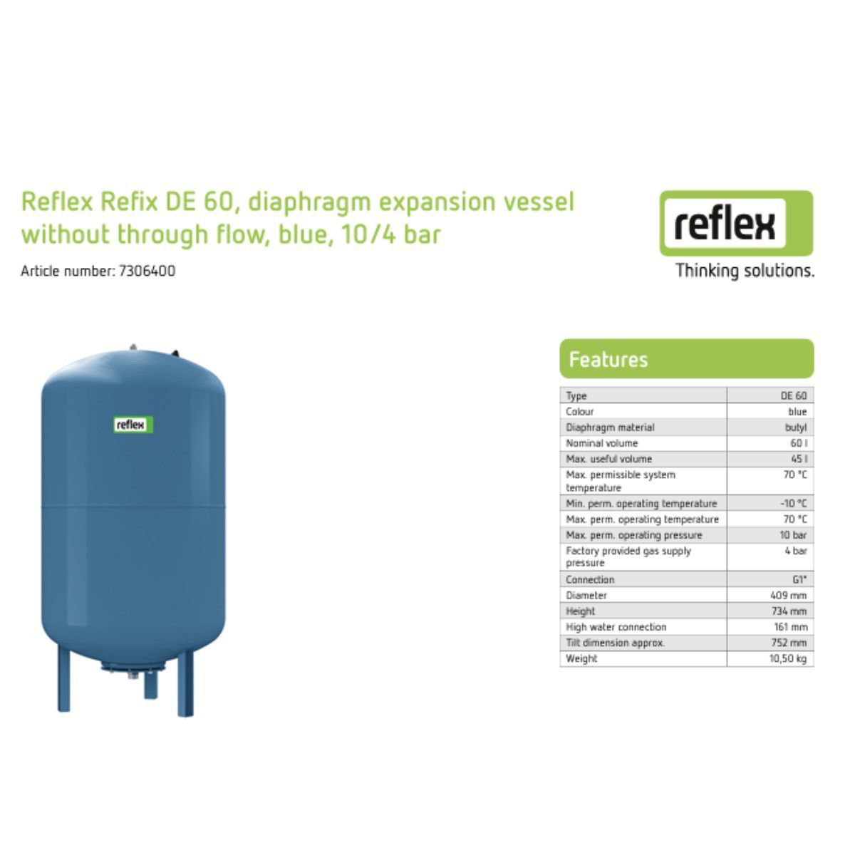 REFLEX - Tanque Hidroneumático de expansión DE60 marca REFLEX