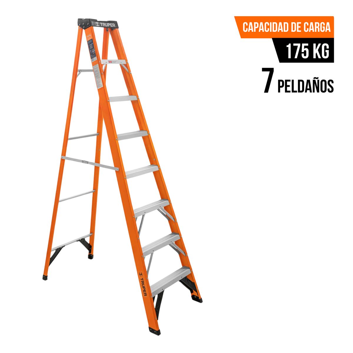 TRUPER - Escalera tipo tijera 7 peldaños soporta 175Kg fibra de vidrio Truper
