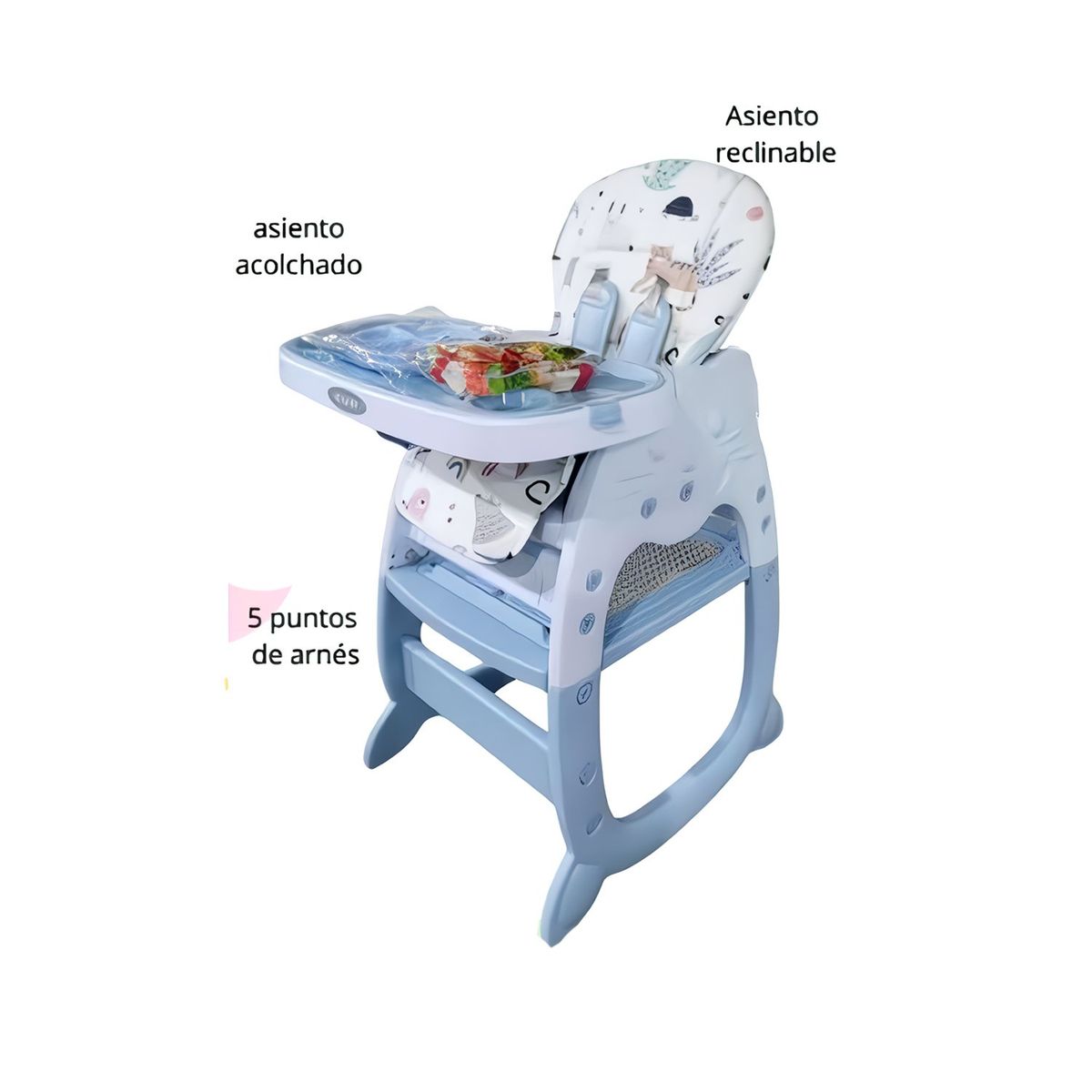 HI BABY - Silla Carpeta Hi Baby Gato 3 en 1 Azul con Plato y Lego