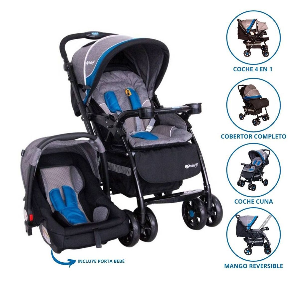 EBABY - Coche Cuna Travel Sistem para Bebés «BRAVIAR» Blue