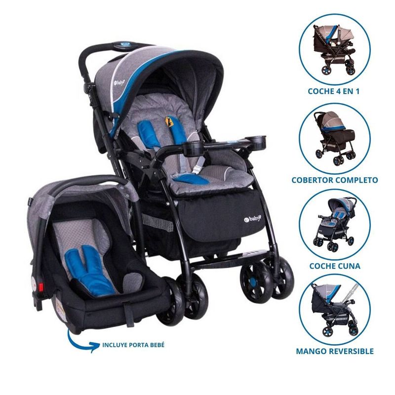 EBABY - Coche Cuna Travel Sistem para Bebés «BRAVIAR» Blue