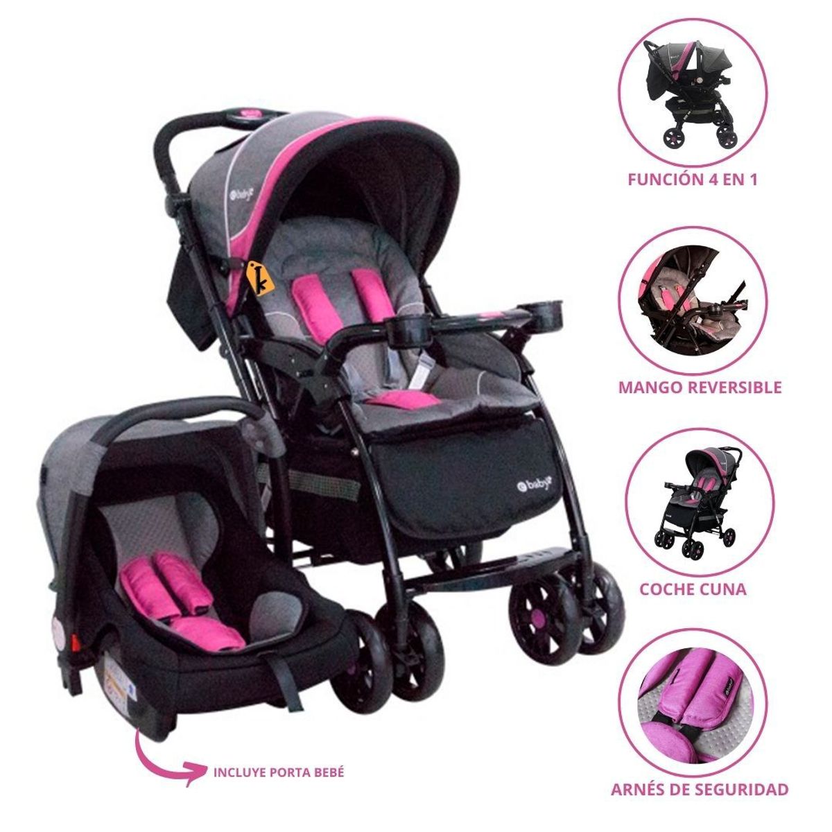 EBABY - Coche Cuna Travel Sistem para Bebés «BRAVIAR» Pink