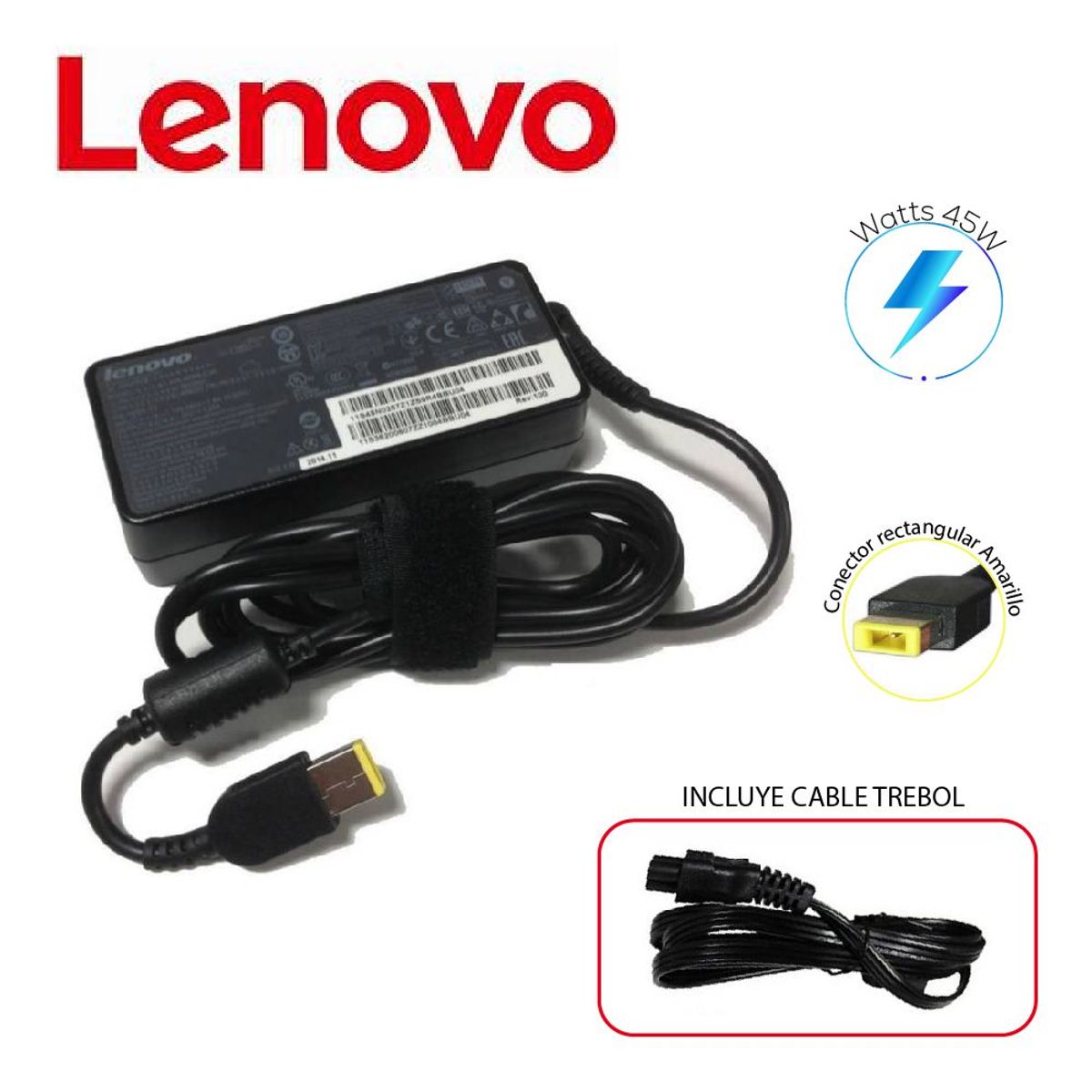 GENERICO - Cargador Lenovo Punta Amarilla Cuadrada USB 20v 2-25A 45W