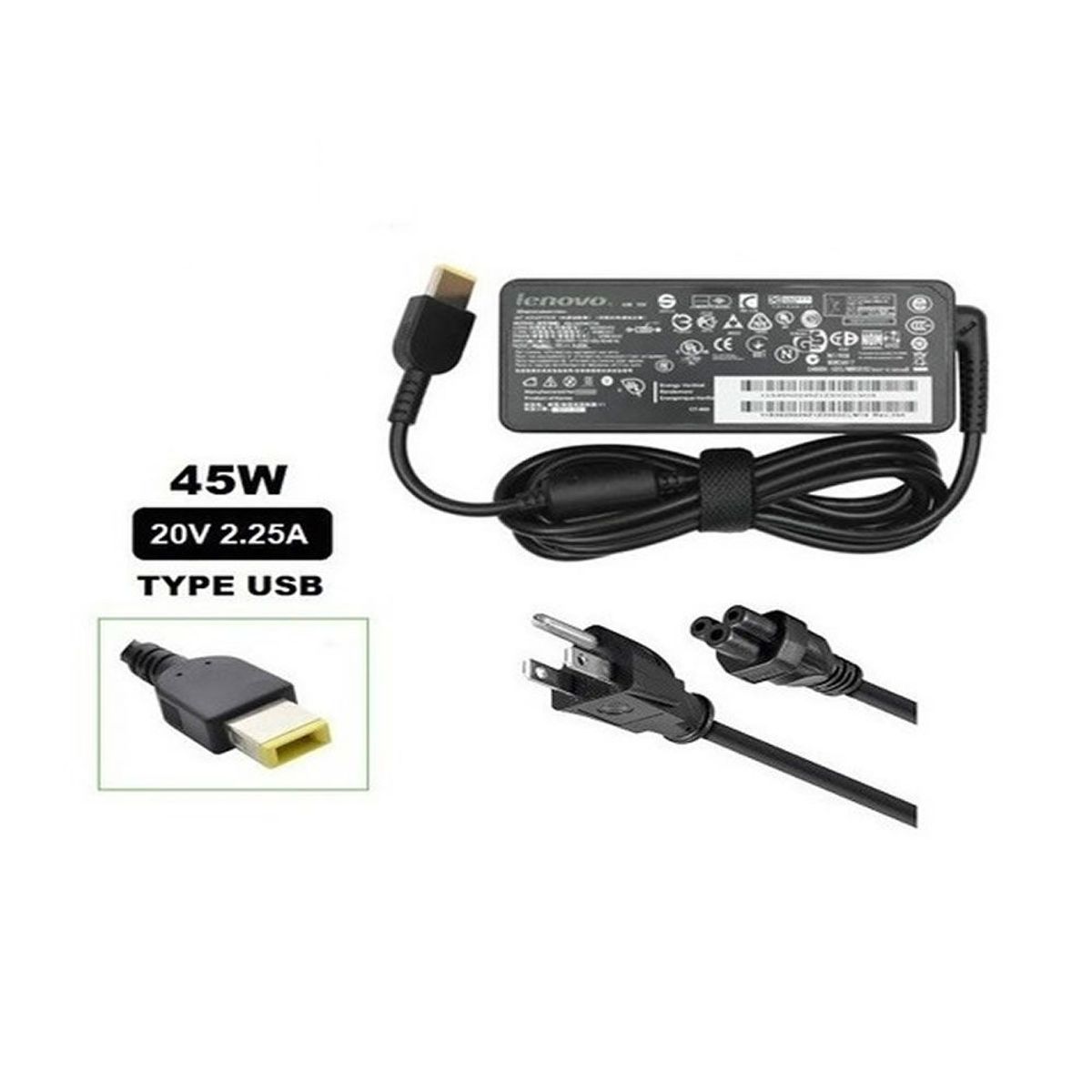 GENERICO - Cargador Lenovo Punta Amarilla Cuadrada USB 20v 2-25A 45W
