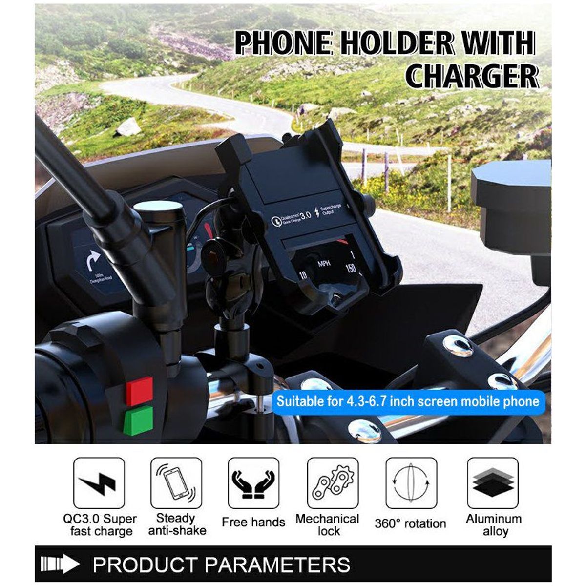 GENERICO - Soporte portacelular holder para moto de metal