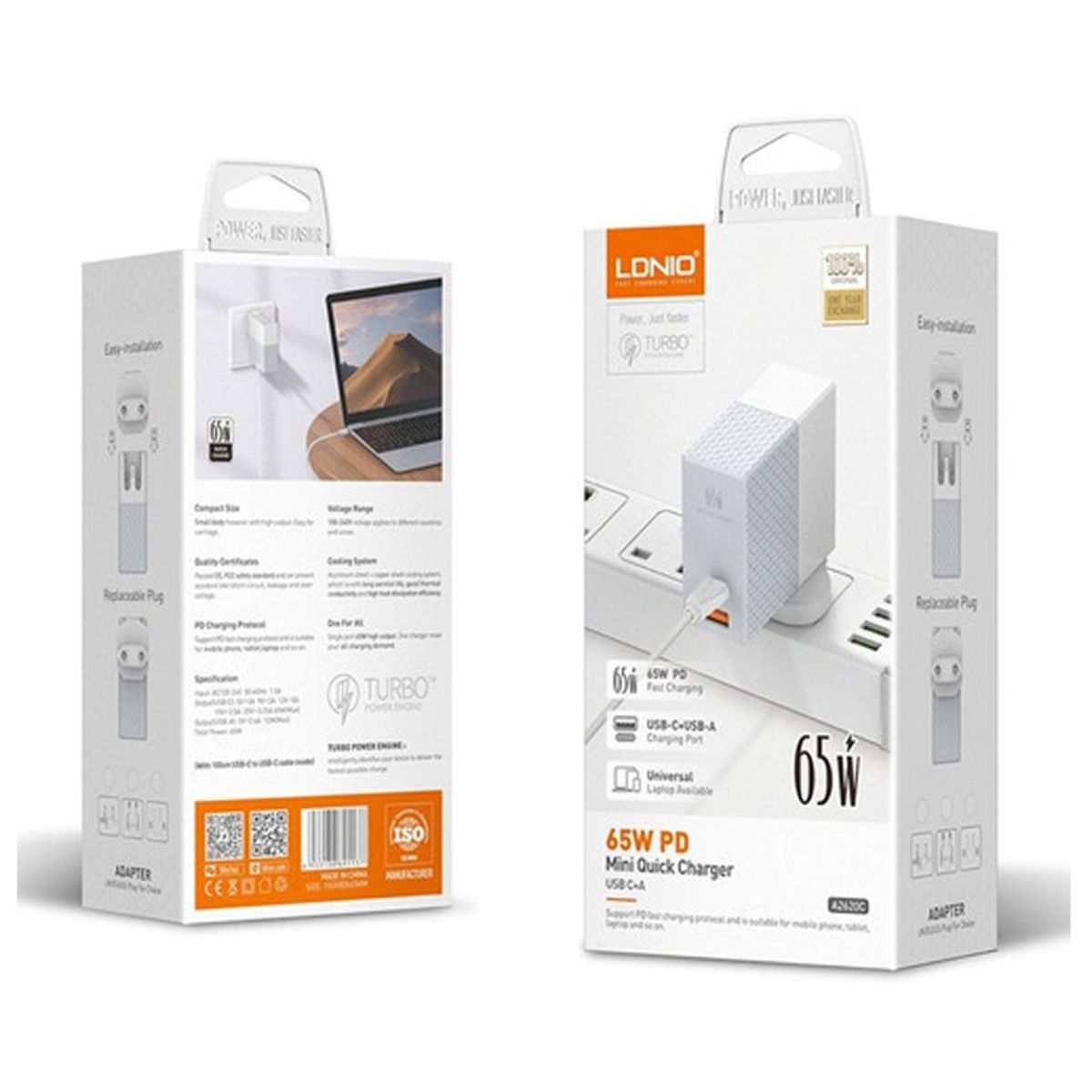 LDNIO - Cargador Carga Rápida Super Turbo LDNIO 65W  Micro- Usb Y Tipo-C