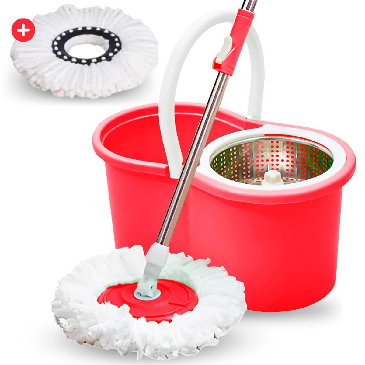 MINARI - Trapeador Balde Centrifugador Escurridor Giratorio Rojo 54TM