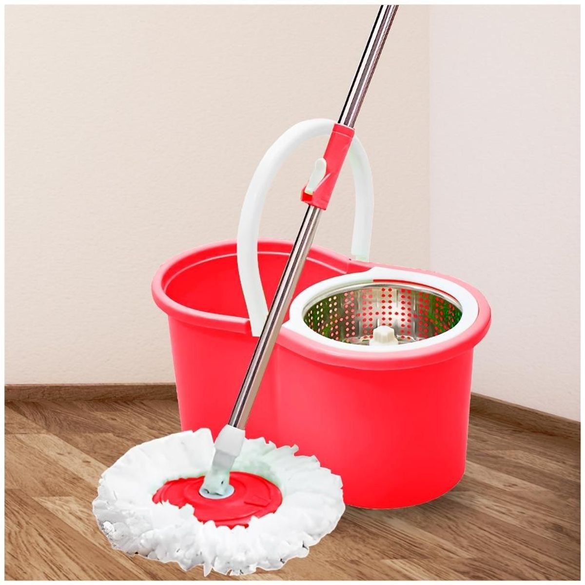 MINARI - Trapeador Balde Centrifugador Escurridor Giratorio Rojo 54TM