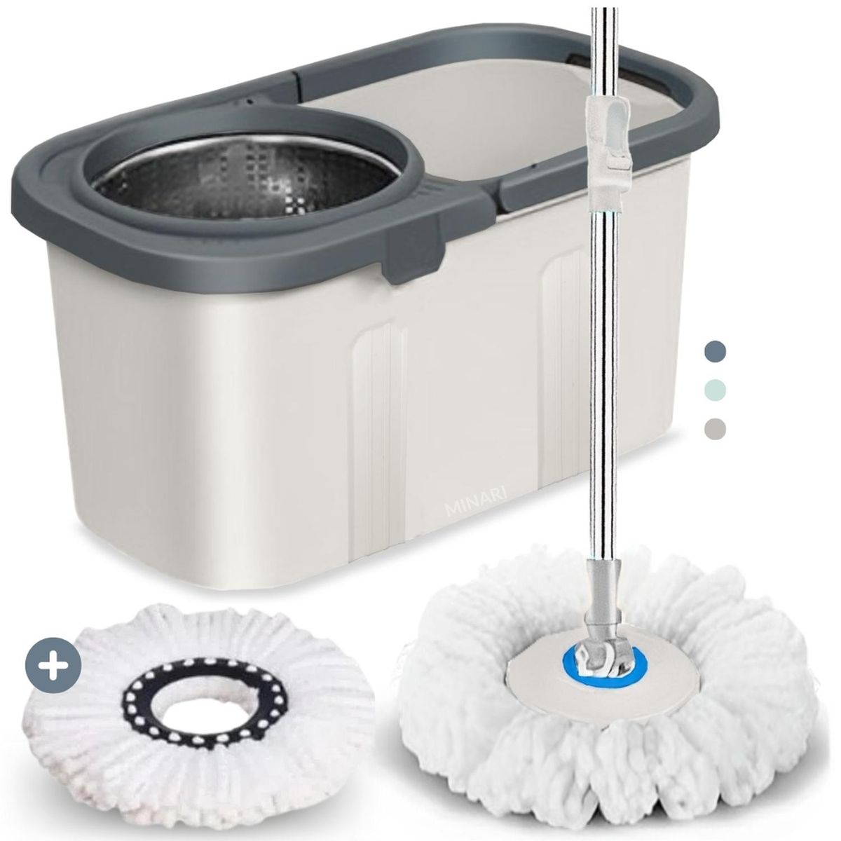 MINARI - Trapeador con Balde Escurridor 2Mopas T02V Color aleatorio