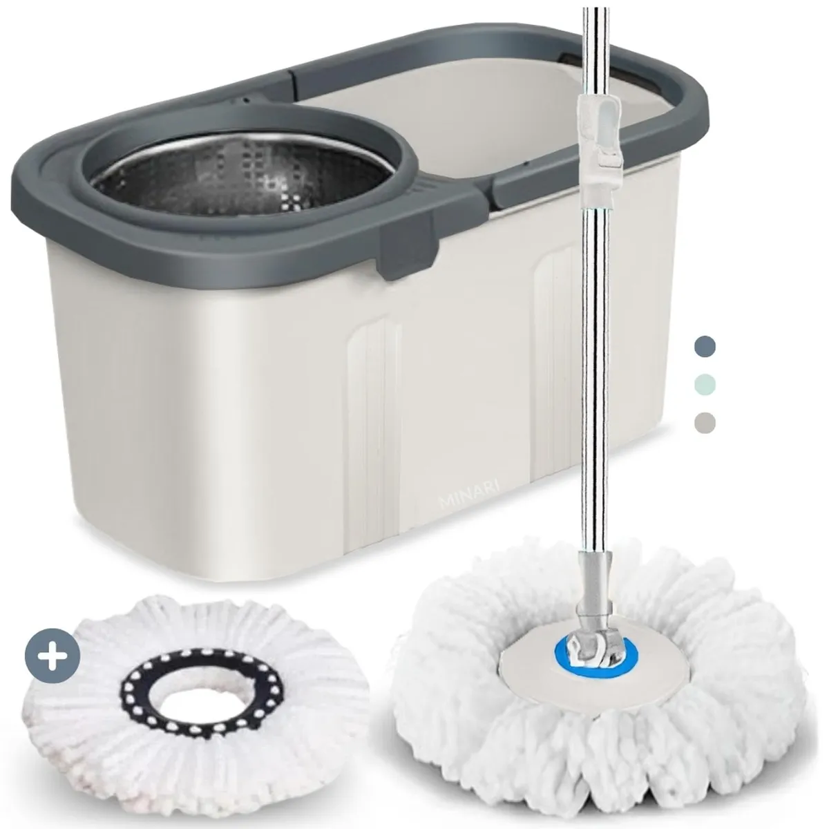 MINARI - Trapeador con Balde Escurridor 2Mopas T02V Color aleatorio