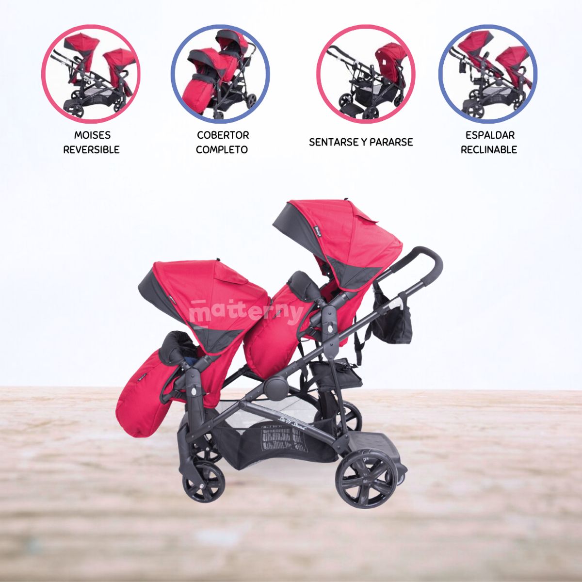 EBABY - Coche Cuna Mellicero EBABY »DUO PRANT» RED