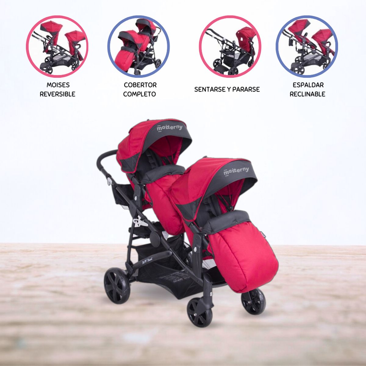EBABY - Coche Cuna Mellicero EBABY »DUO PRANT» RED