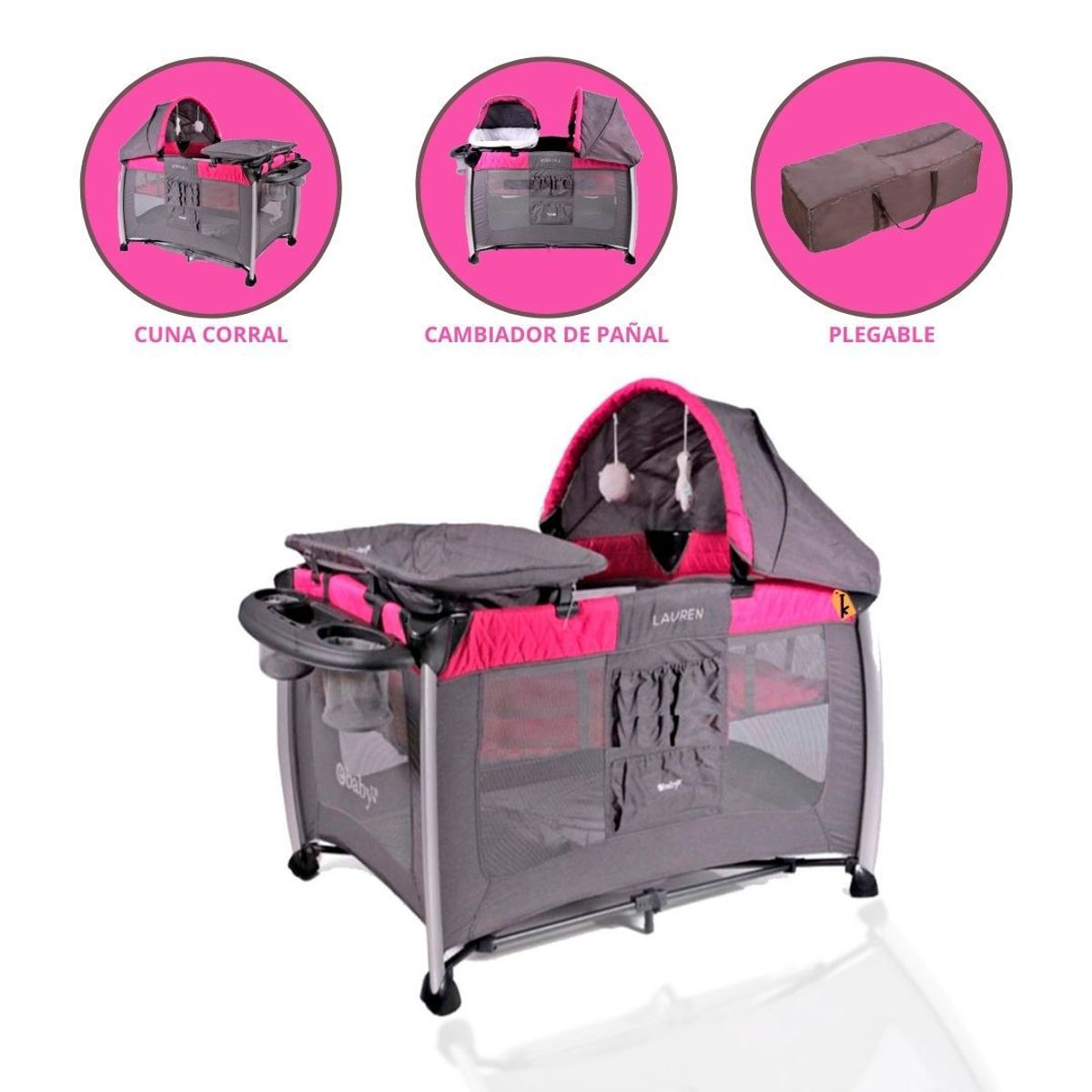 EBABY - Cuna Corral Pack And Play para Bebés «LAUREN» Pink