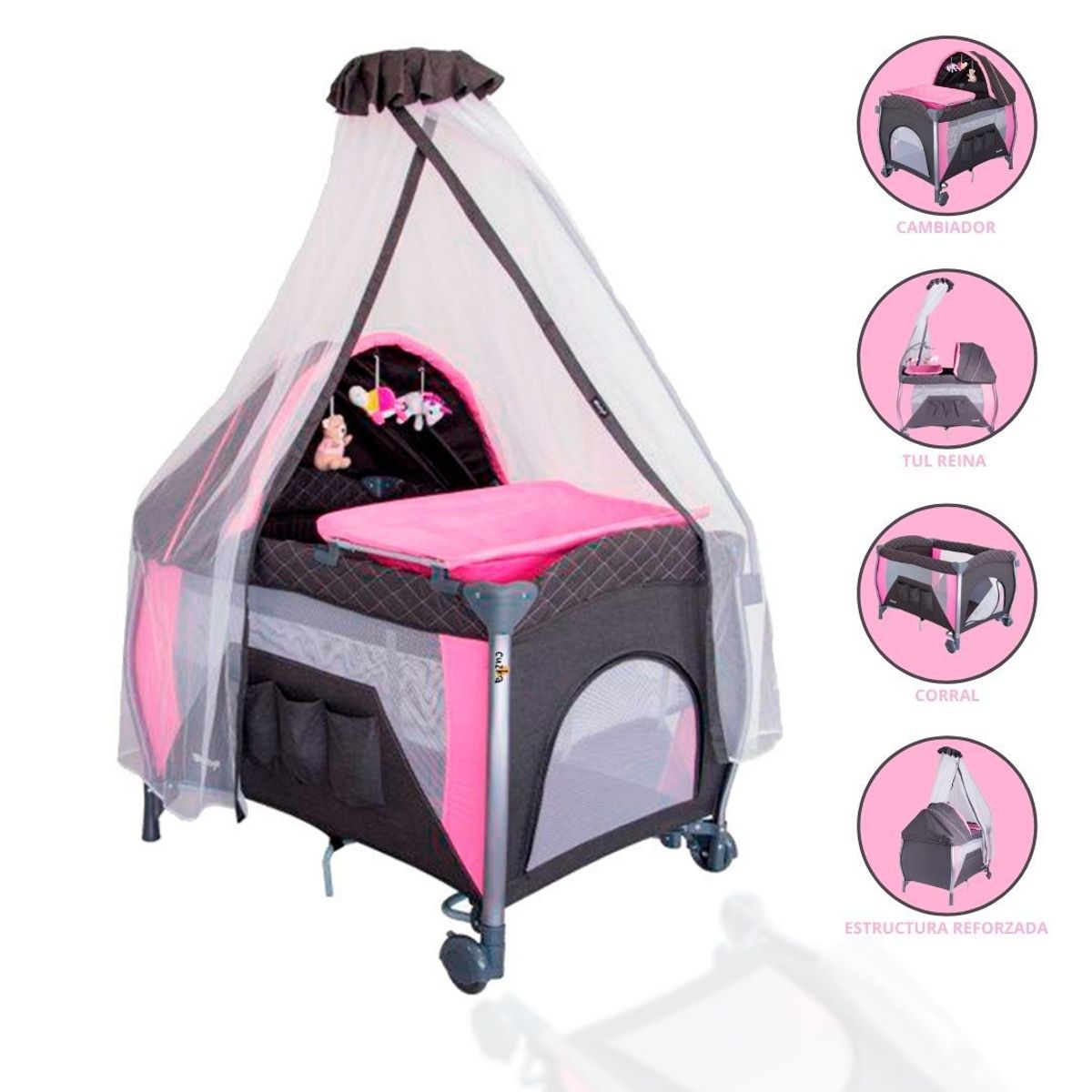 EBABY - Cuna Corral Reyna para Bebés «NAPY» Light Pink
