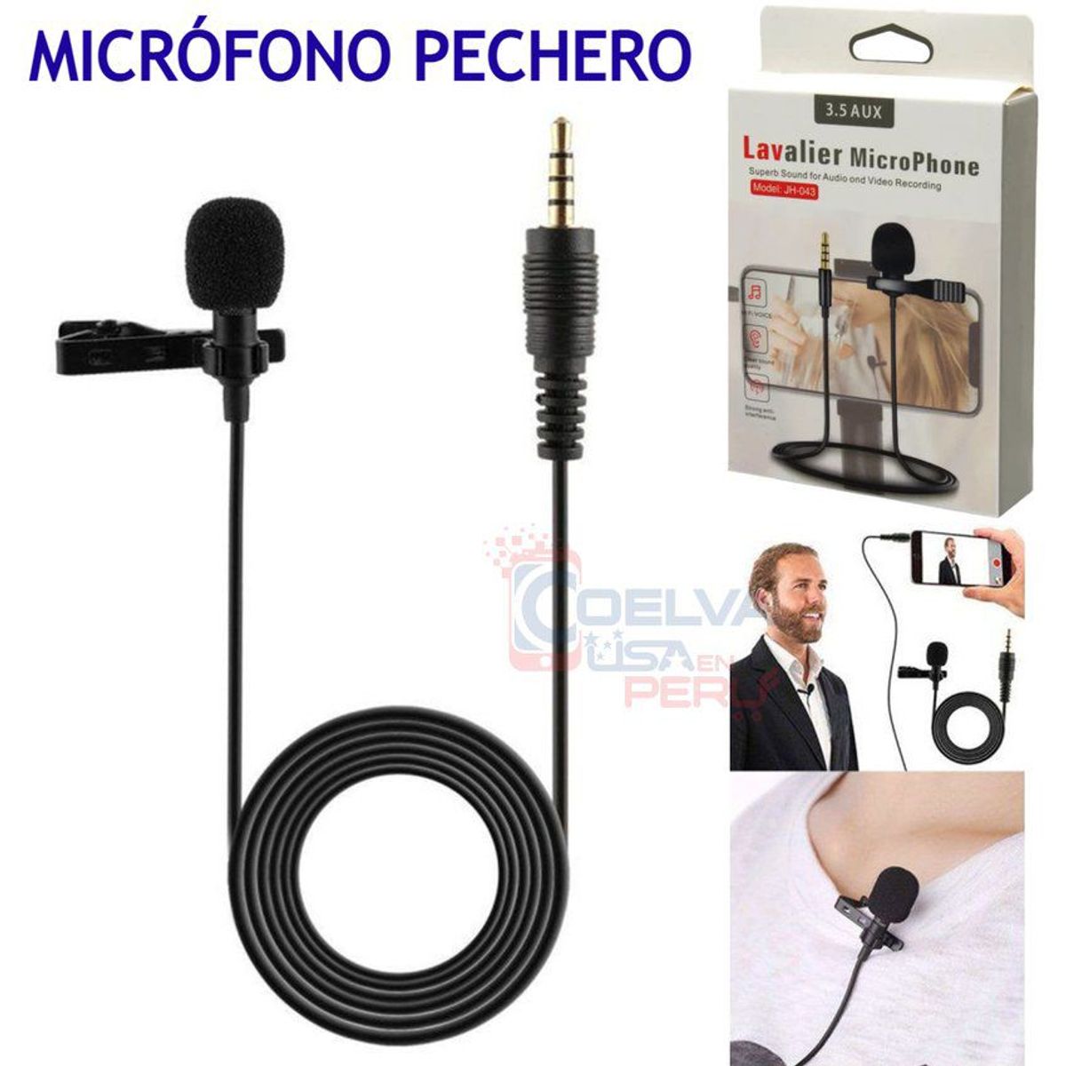 GENERICO - Micrófono jh-043 3.5 auxiliar pechero tiktok clases pc laptop celular