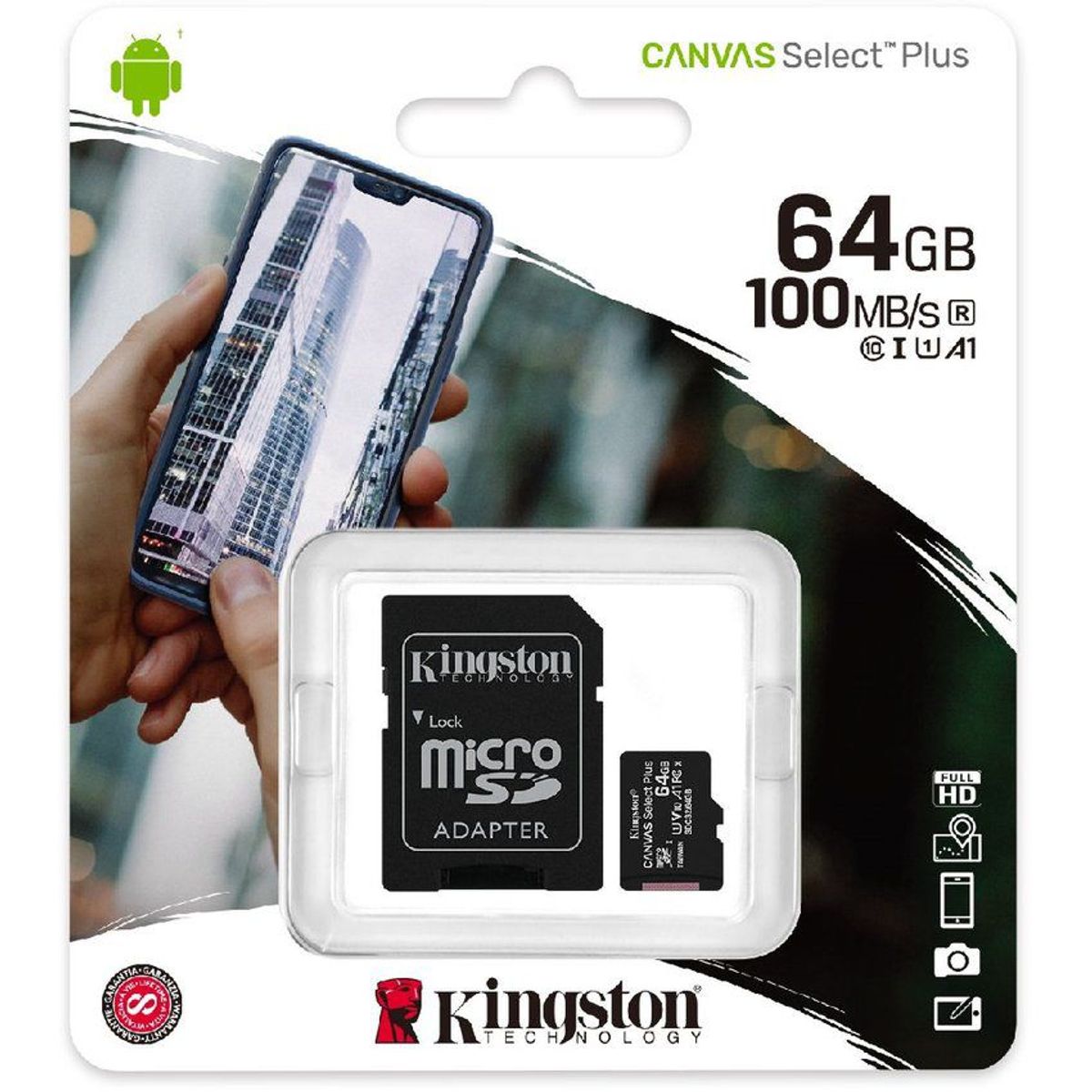KINGSTON - Kingston tarjeta memoria microsd canvas select plus a1 100mb/s full hd 64gb