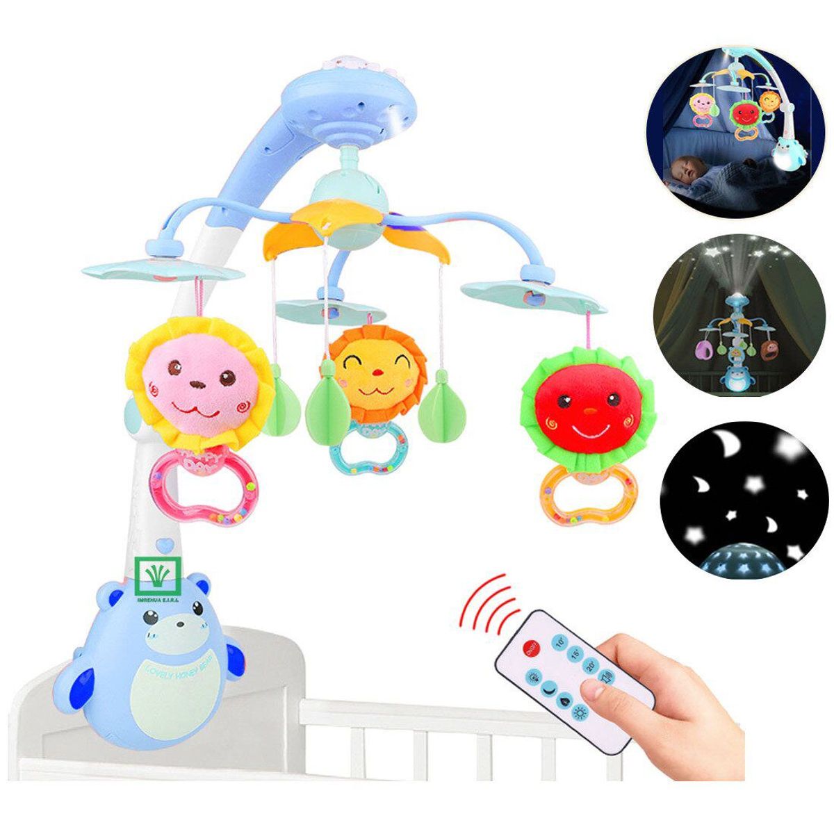 IDEAL - Movil Para Cuna con Proyector Luces y Control Celeste