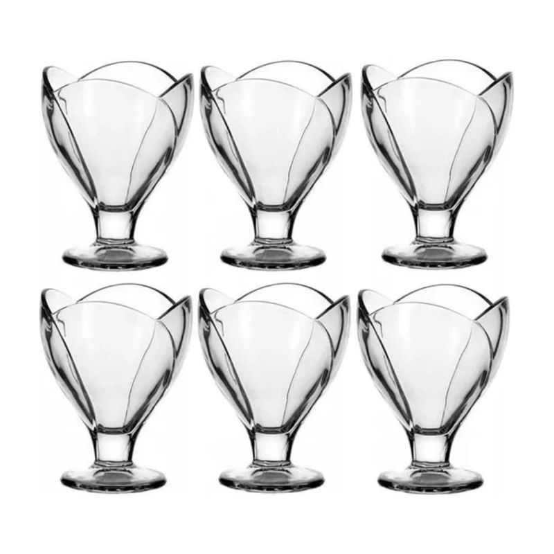 HYGGE - Set de 6 copas de vidrio para postre helado forma de flor 105ml