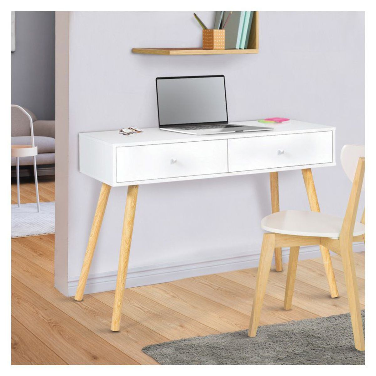 VENTITAS HOME - Escritorio Vintage 2 Cajones Color Blanco