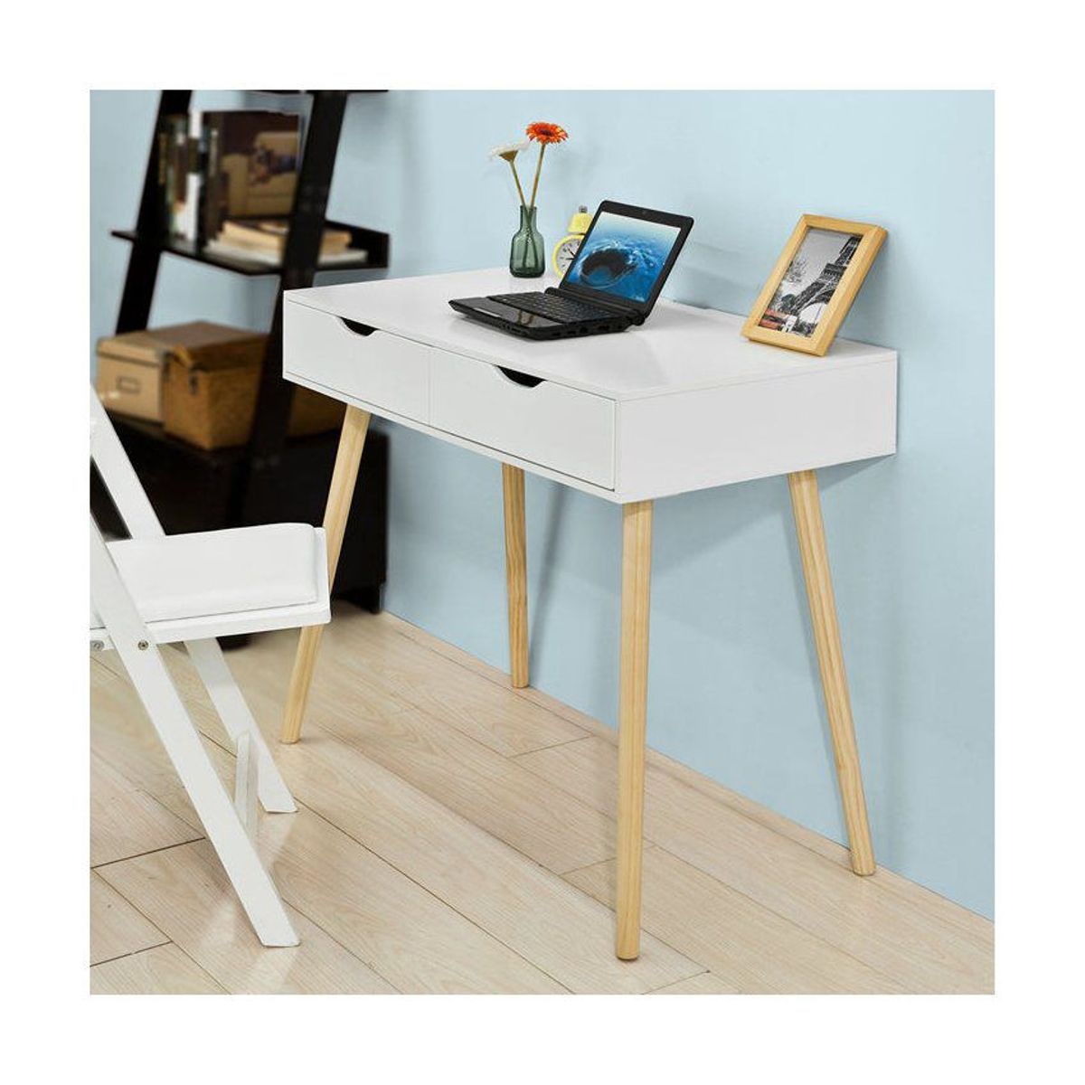 VENTITAS HOME - Escritorio Vintage Luna 2 Cajones Color Blanco