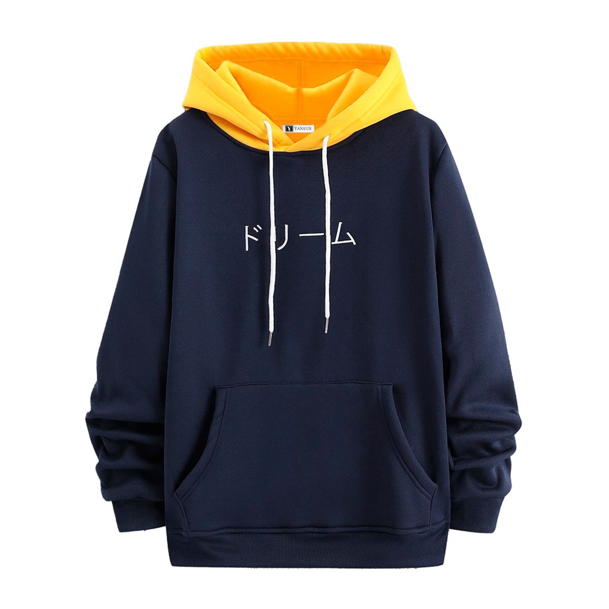 YANSUS - Polera Hombre Yansus Bicolor Azul Marino Estampado Letra Japones