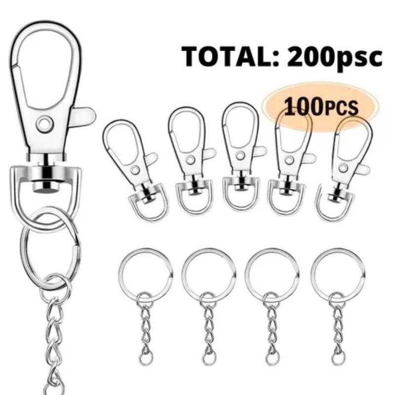 GENERICO - 200 Ganchos Giratorios Y Argolla Para Llavero Con Cadena