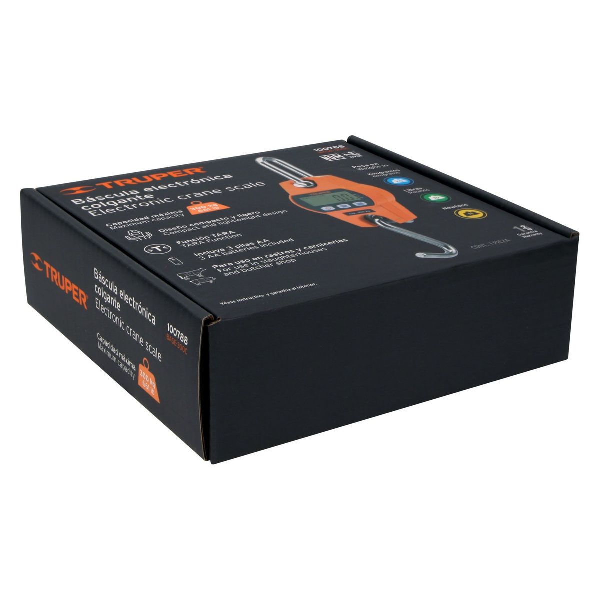 TRUPER - Balanza, Báscula capacidad 300 kg electrónica colgante, Truper