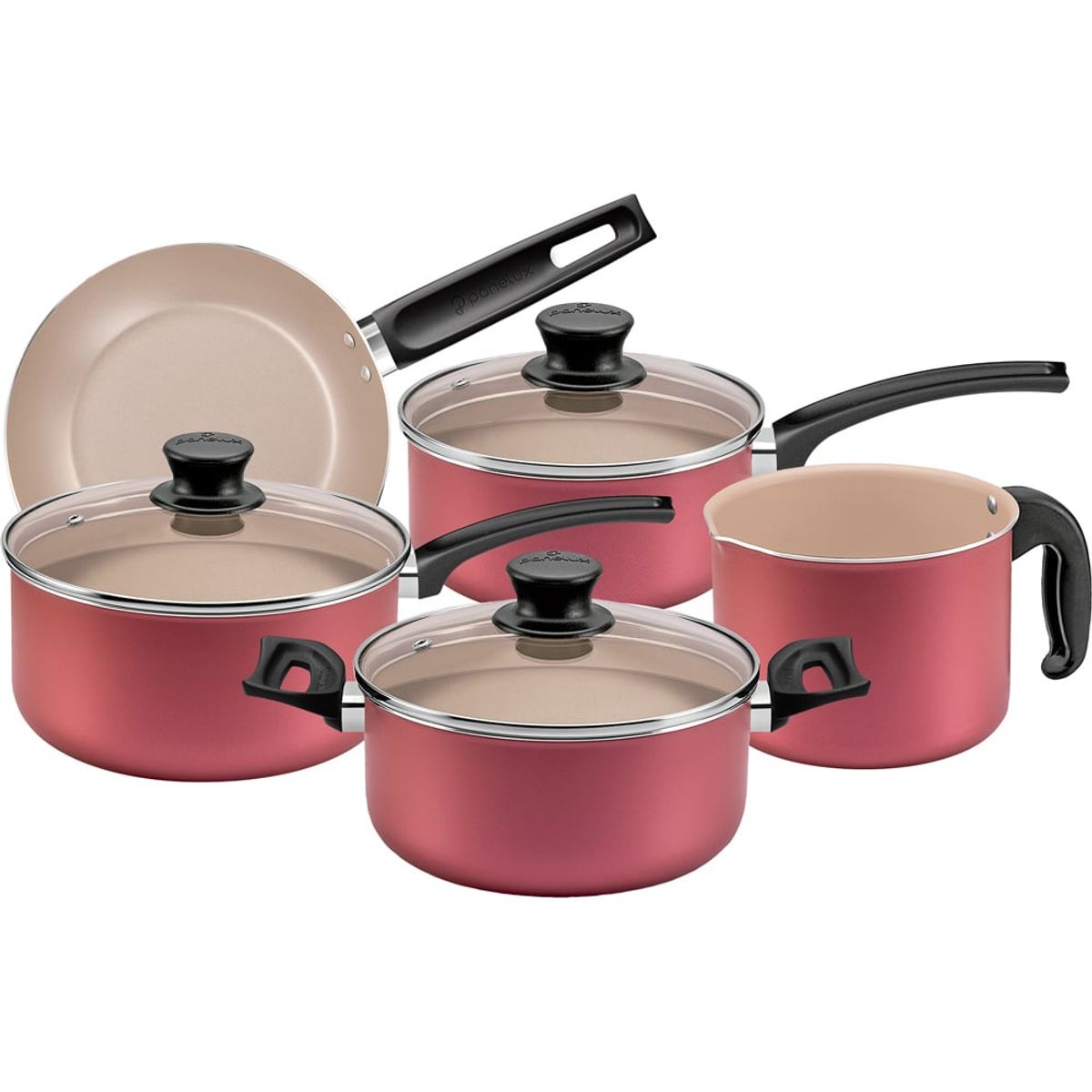 PANELUX - Juego de Ollas Color Cereza 8 Piezas Línea Magnific - PANELUX