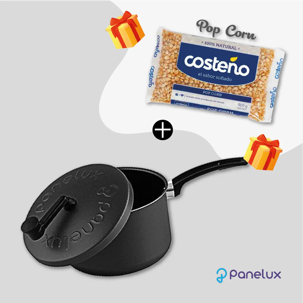 PANELUX - Olla para Hacer Popcorn 20 cm Color Negro Línea Magnific + Regalo