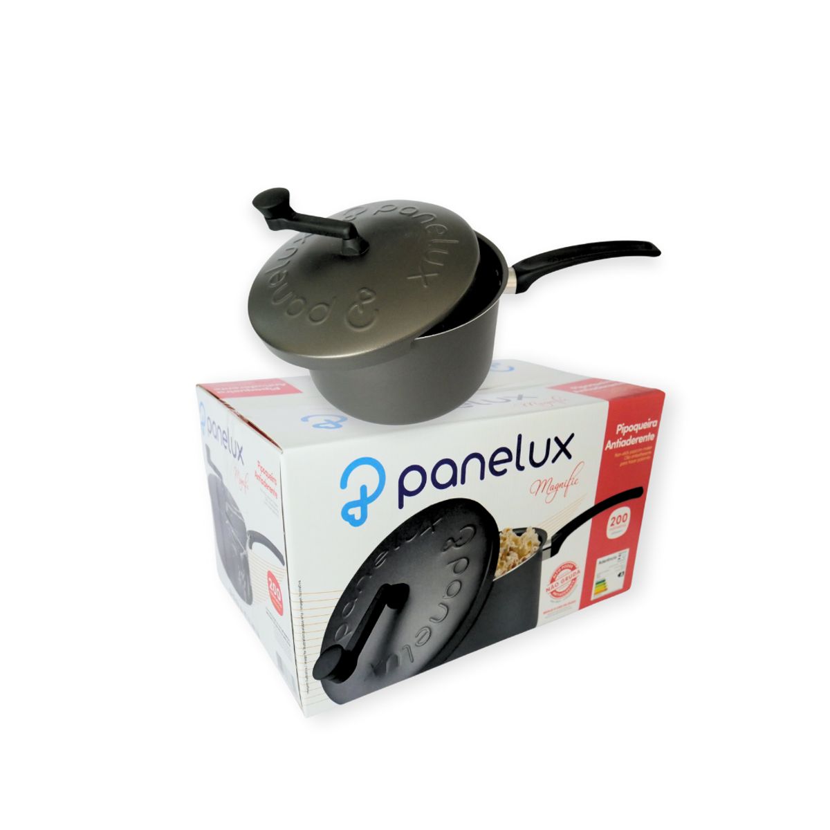 PANELUX - Olla para Hacer Popcorn 20 cm Color Negro Línea Magnific + Regalo