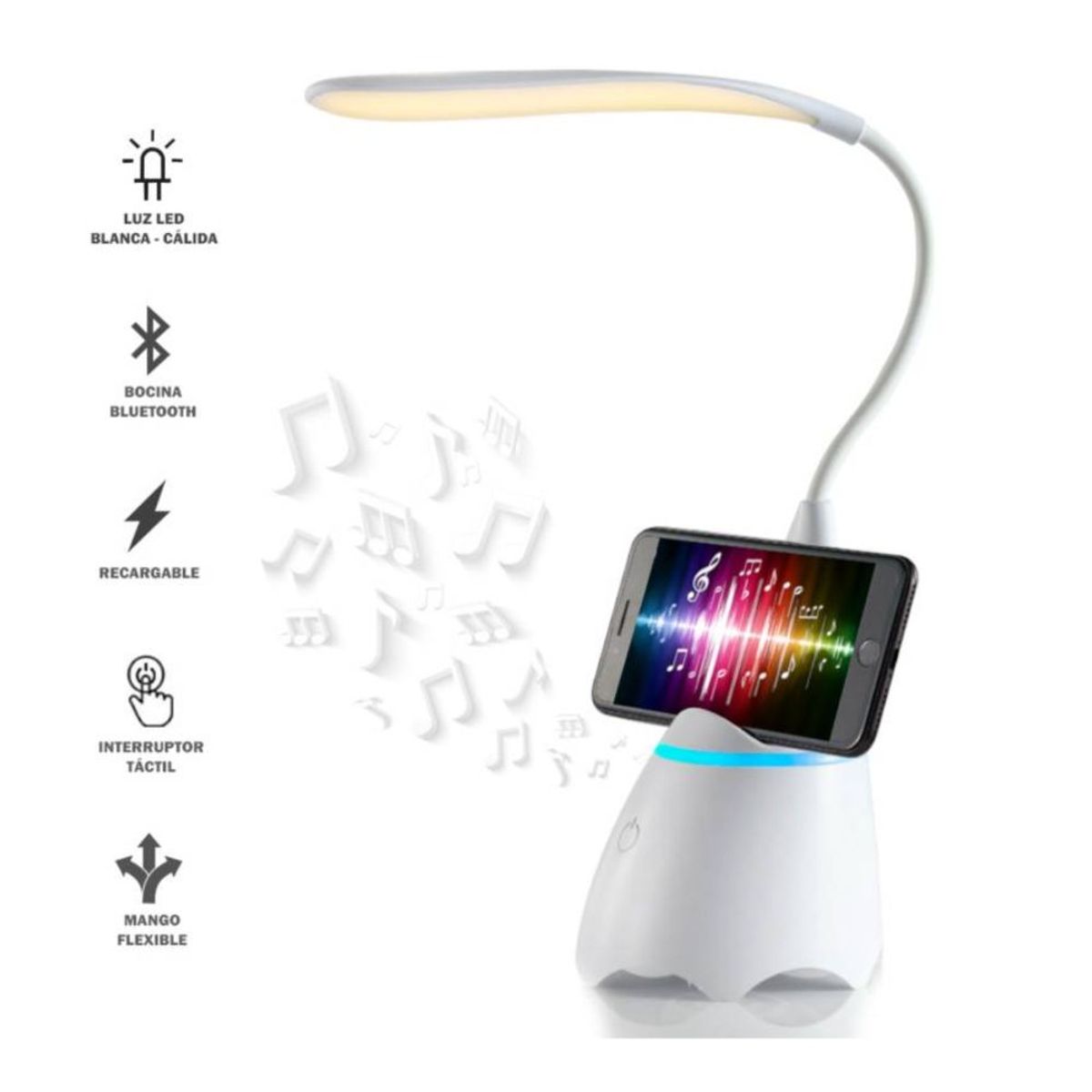 INSPIRA - Lámpara Led Inalámbrica con Bluetooth Porta Celular