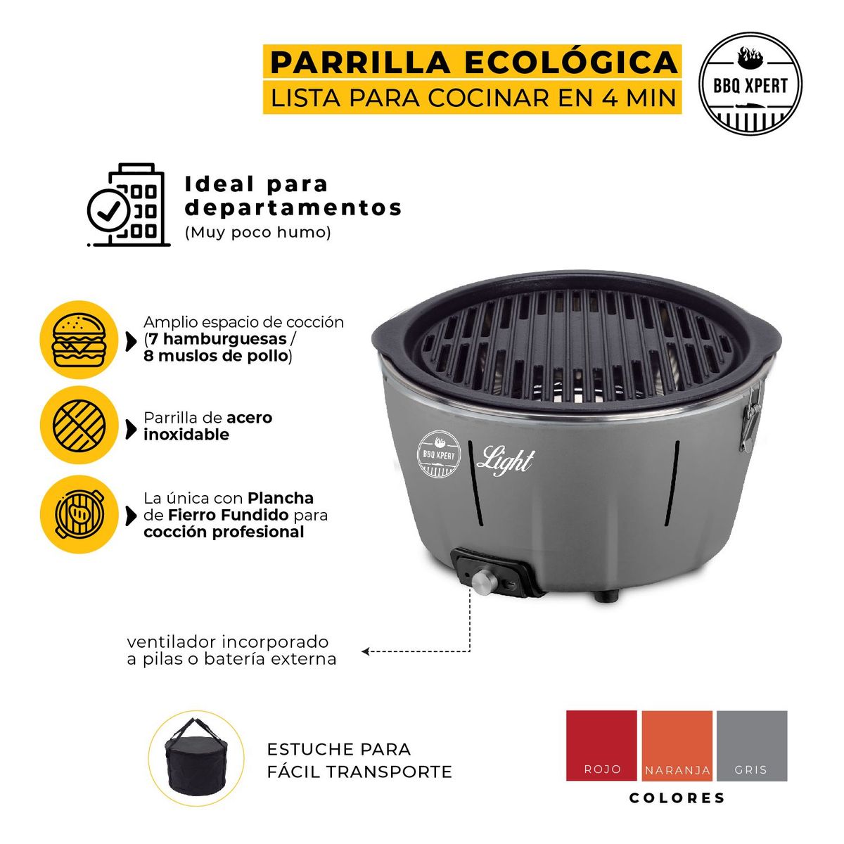 BBQ XPERT - Parrilla a Carbón Portátil Light Gris - Encendido en 4 minutos