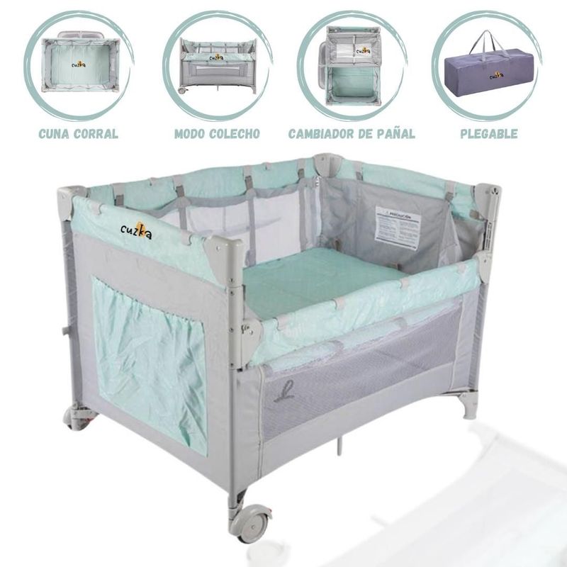 INFANTI - Cuna Corral Reyna para Bebés «ALWAYS TOGETHER » Menta