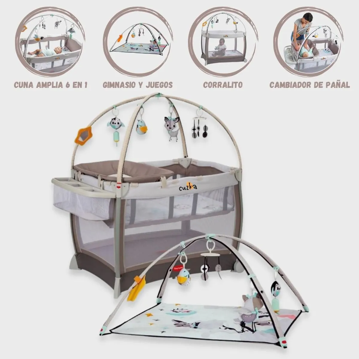 TINY LOVE - Cuna Corral 6 en 1 "HERE I GROW" Gray