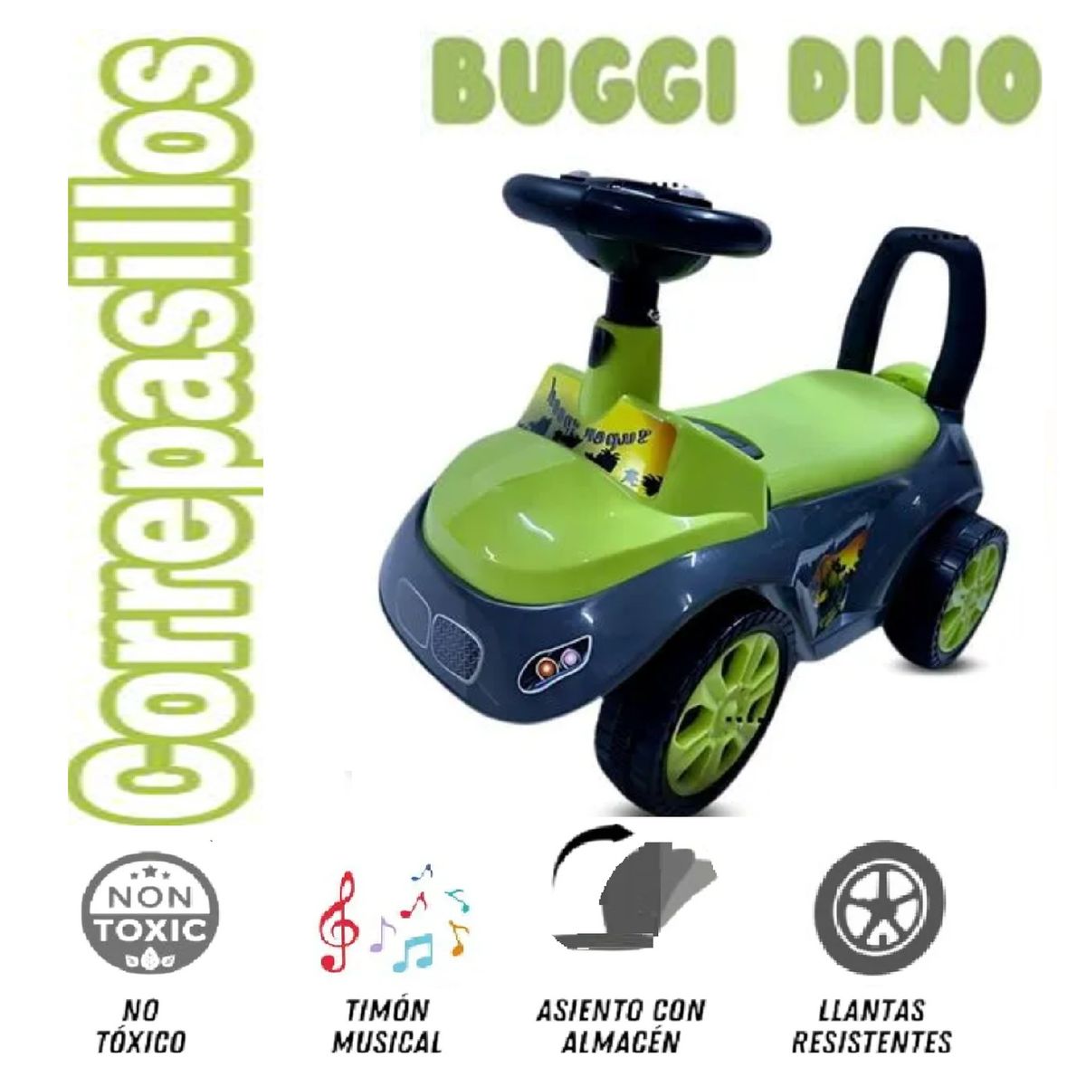 GENERICO - Nuevo Buggy correpasillos Musical Dino -Verde