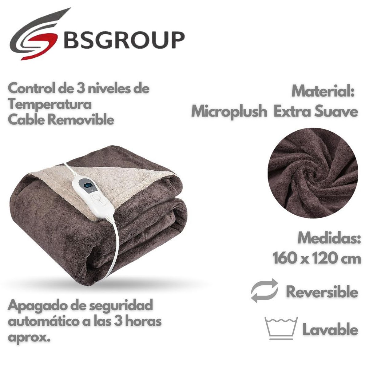GENERICO - Frazada Térmica Suave Control Temperatura Segura BS Group Marron