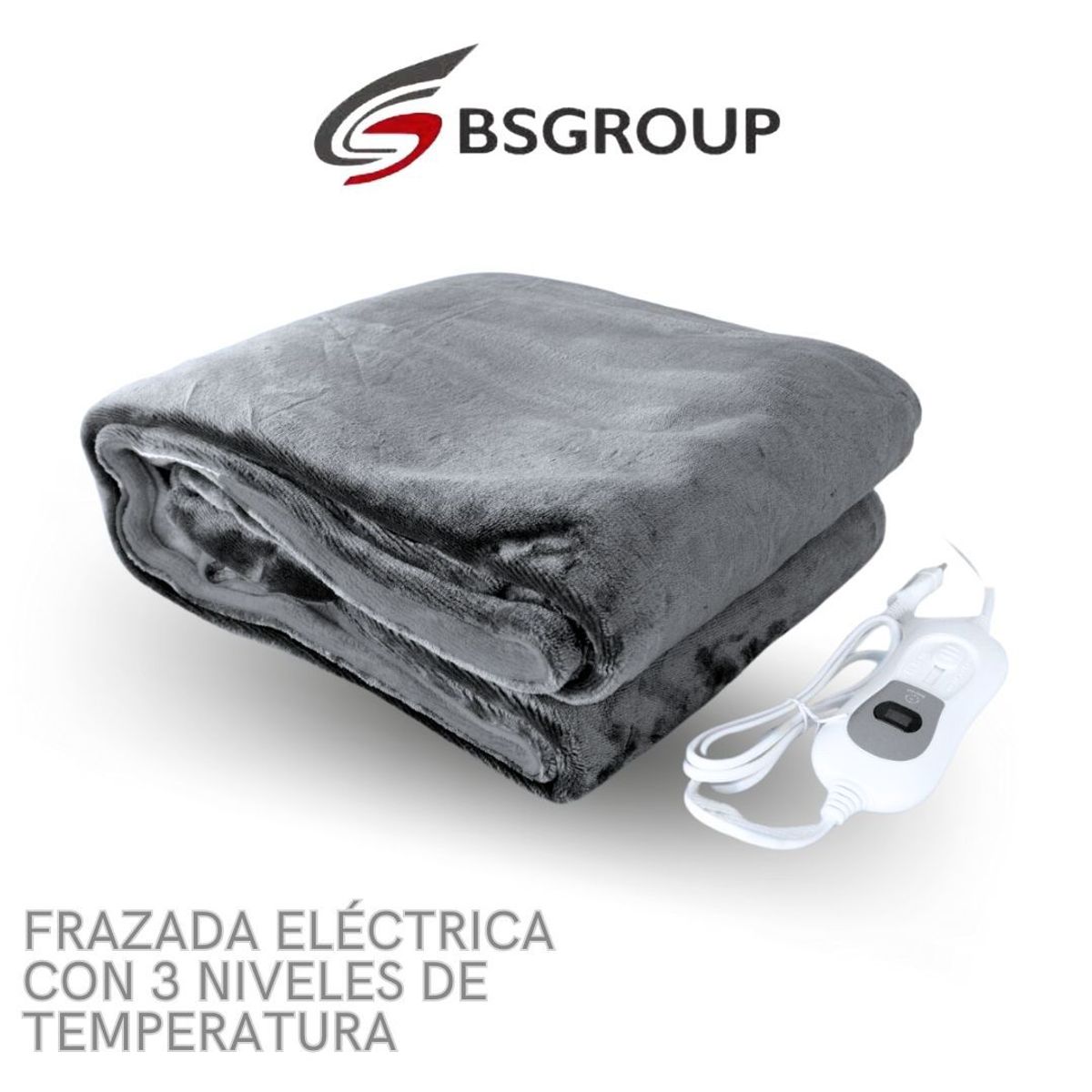GENERICO - Frazada Eléctrica Segura Temperatura Regulable Lavable BS Group Gris