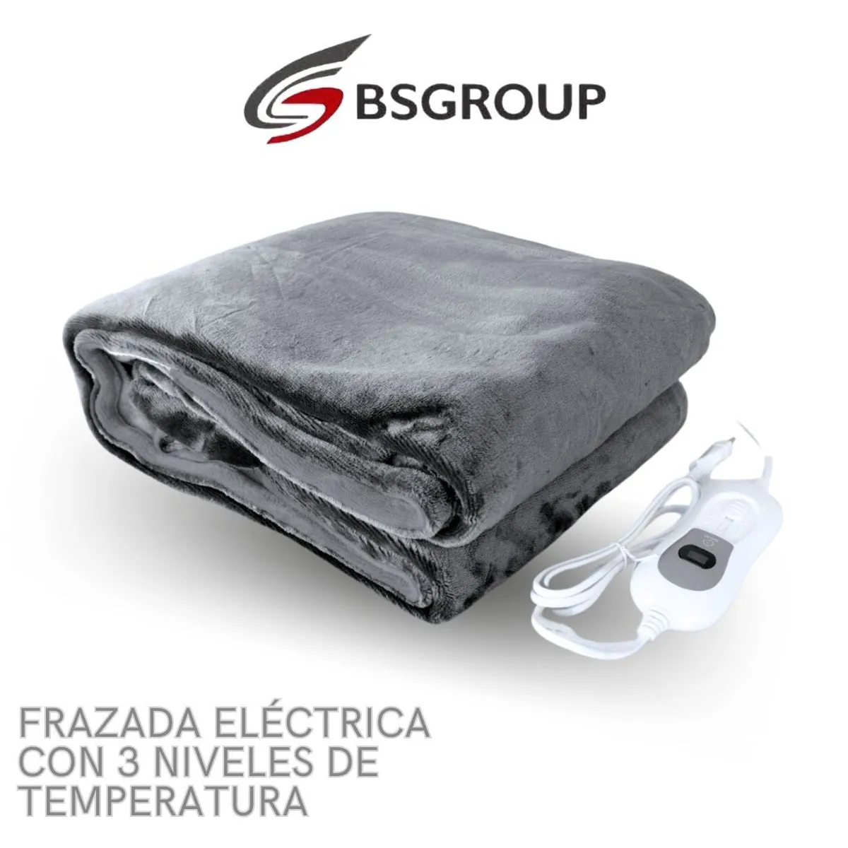 GENERICO - Frazada Eléctrica Segura Temperatura Regulable Lavable BS Group Gris