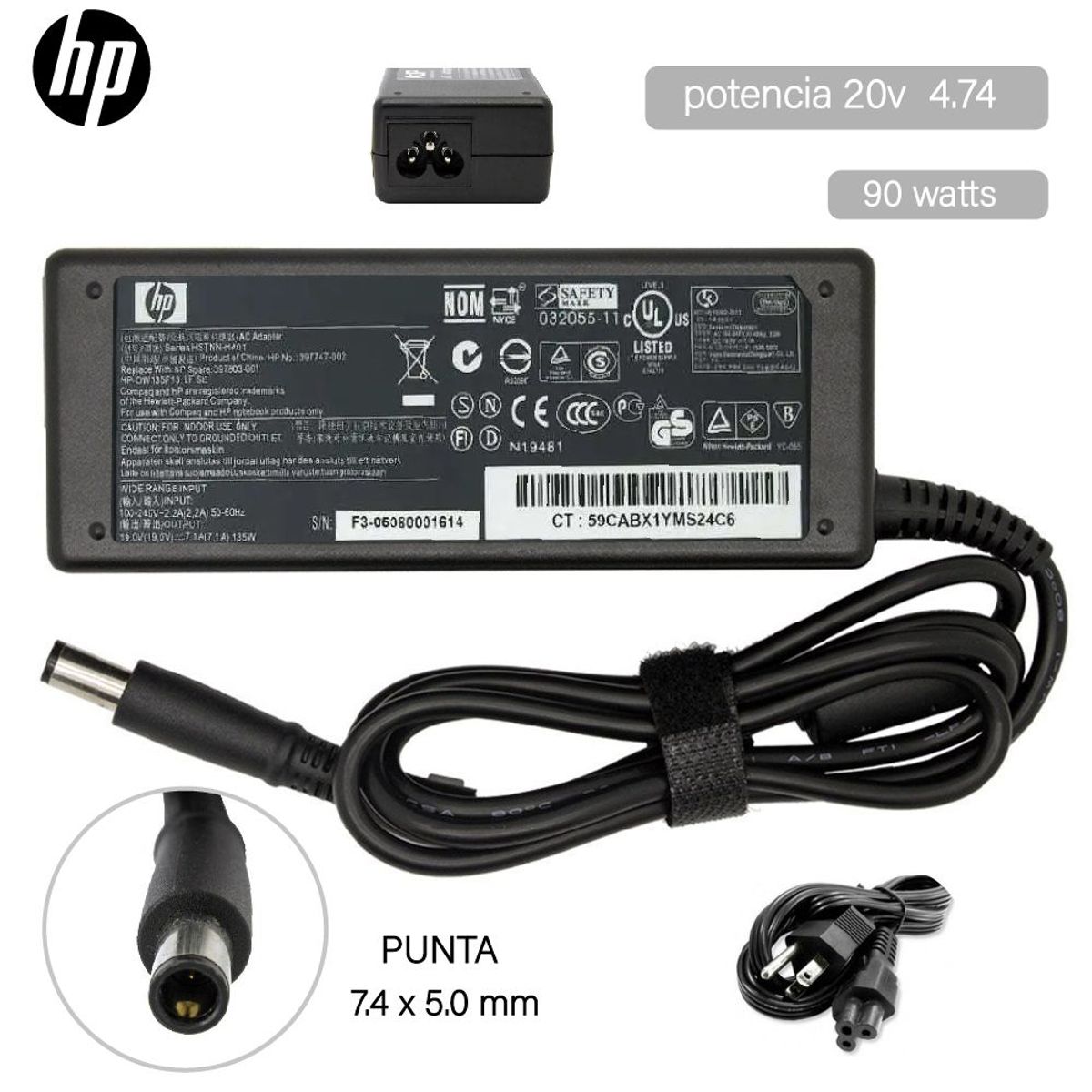 HP - Cargador Genérico Laptop HP 19V 4-74A 90W