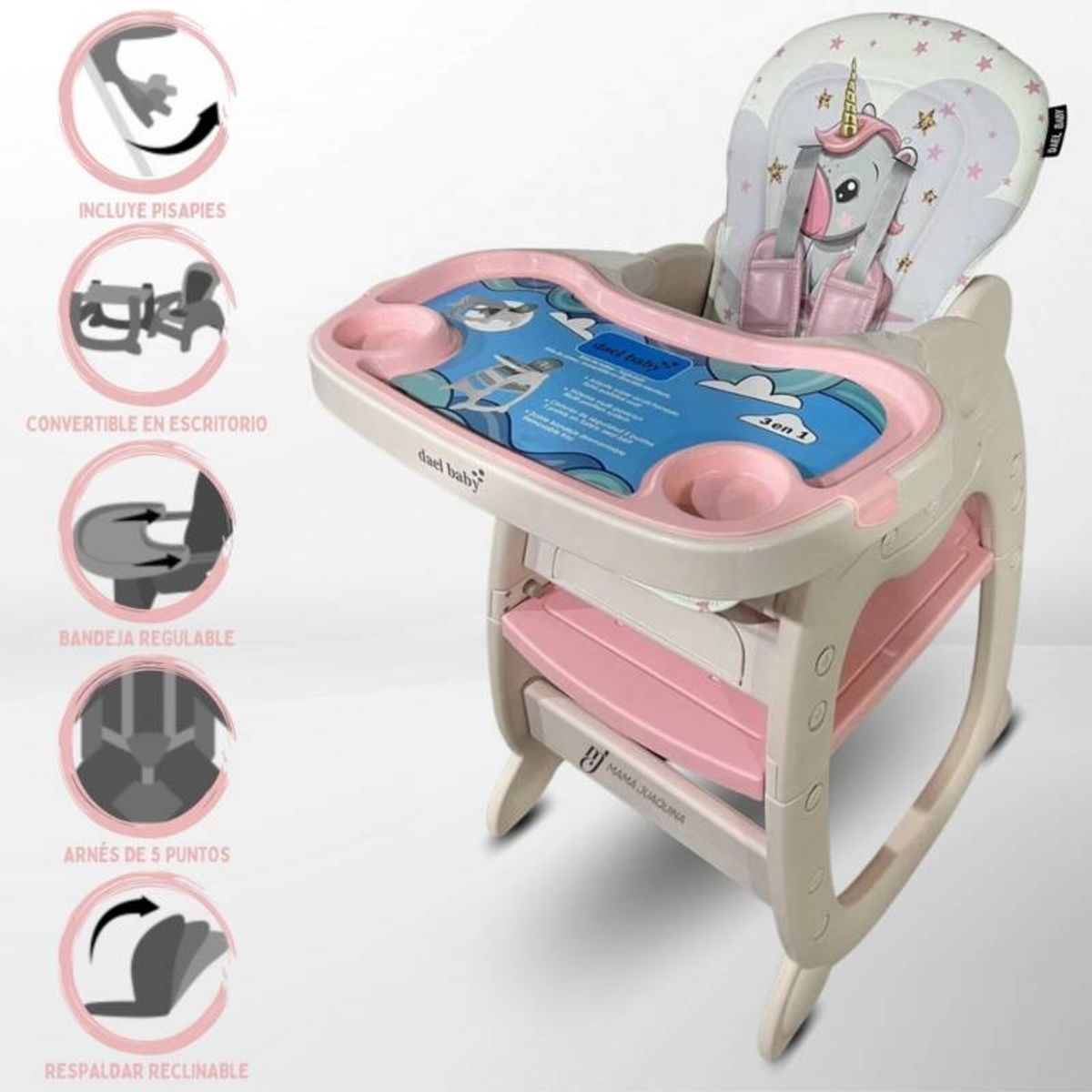 VOYAGE - Silla de comer gato 3 en 1 rosado