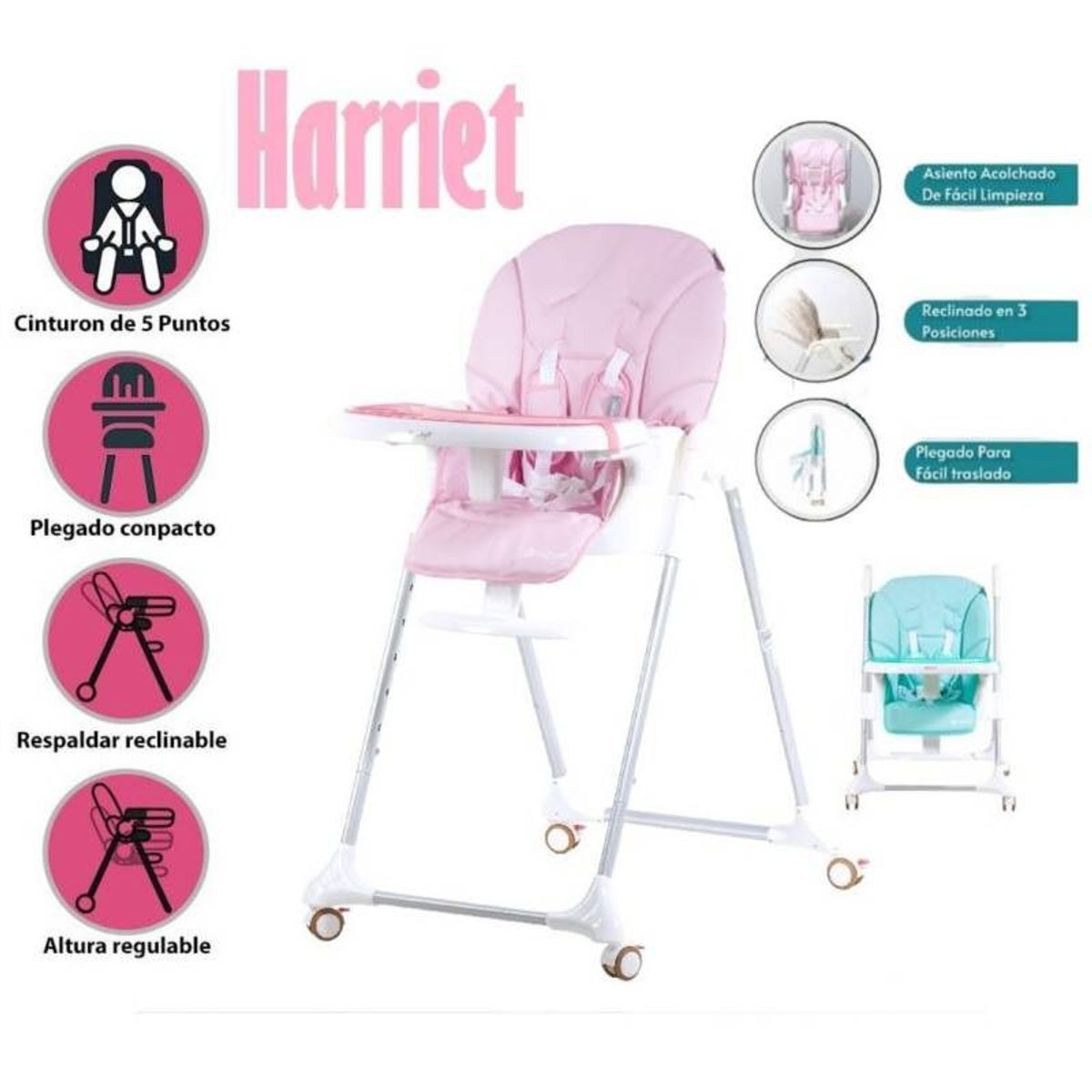 EBABY - Silla de comer con llantes de freno harriet Rosado